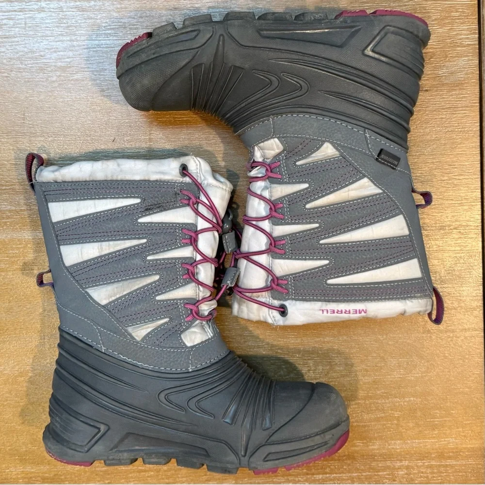Merrell Kids‎ Quest Lite 3.0 Jr Waterproof Winter Snow Boots Gray/Pink Sz 2